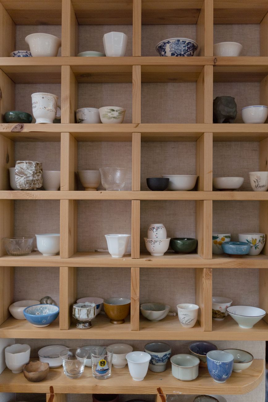 Teahouse ceramic set with mountain landscape